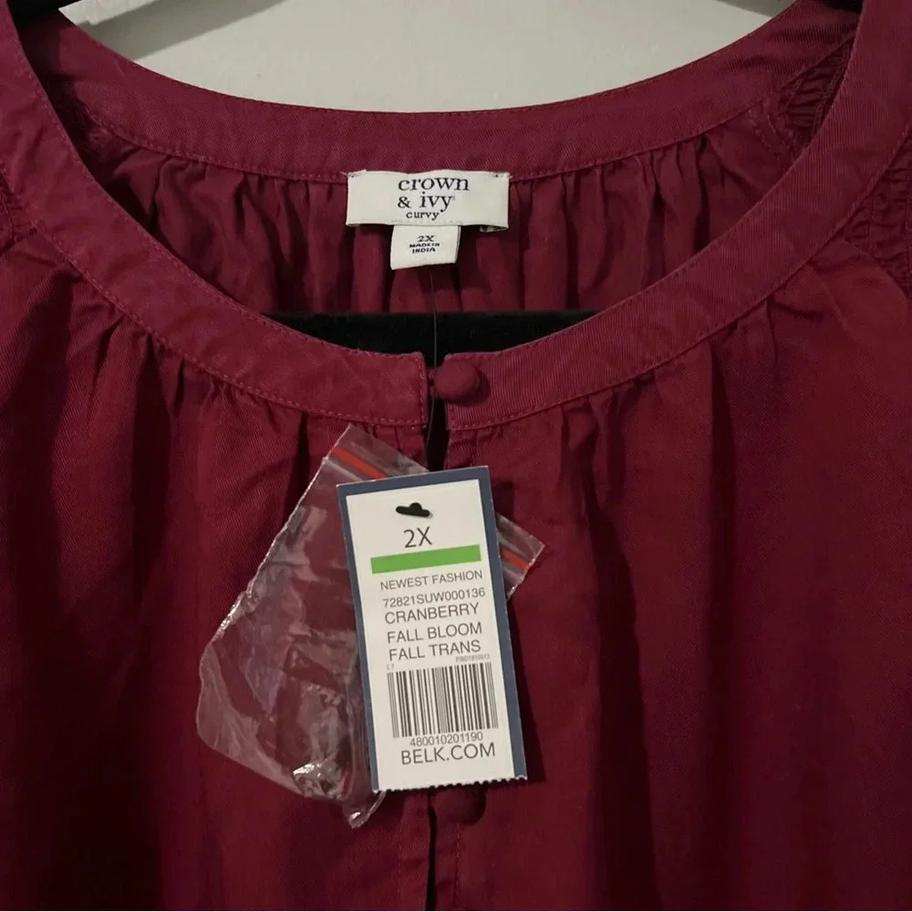 Crown Ivy Peasant Blouse Women’s XXL Red Cranberry Peasant Long Sleeve Button - Picture 11 of 14